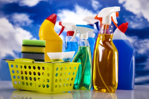 Office cleaner working in a London commercial workspace