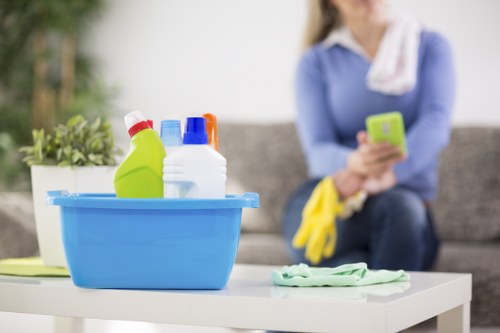 Local carpet cleaner working in a busy London property