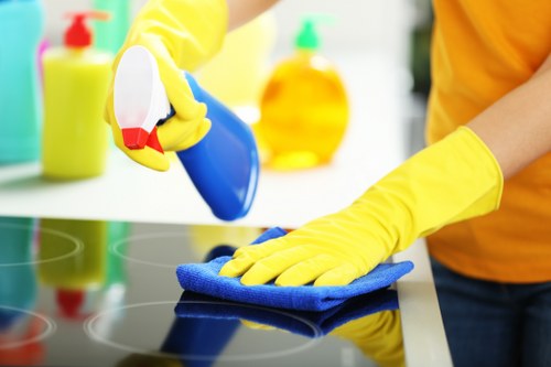 Cleaning team maintaining shared office areas in London